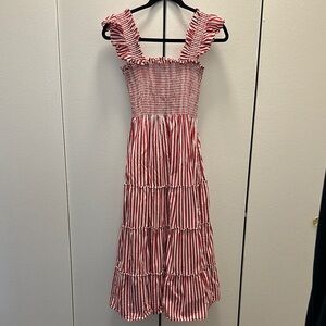 Hill House Red and White Striped Midi Dress